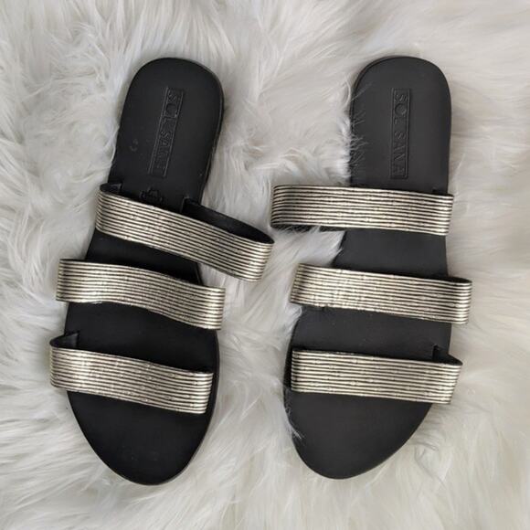 Anthropologie SOL Sana Gold Black Slide Sandal 8.5 - Picture 2 of 9